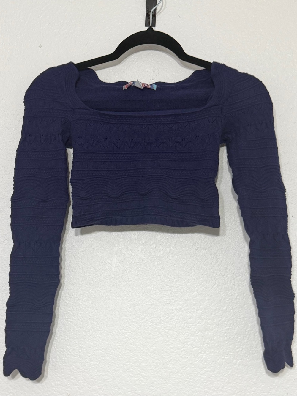 Urban Outfitters S/P Blue Purple Textured Knit Long Sleeve Crop Top